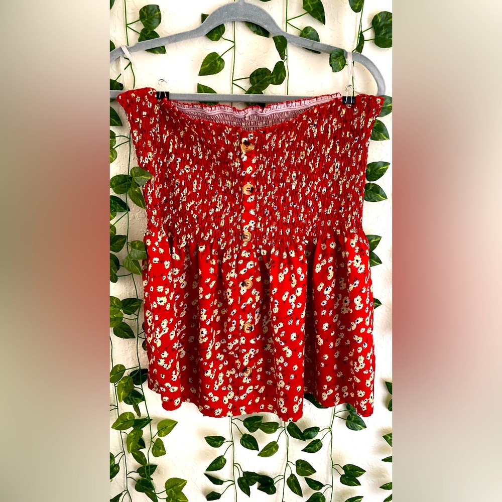 Red Floral Button-Down Top